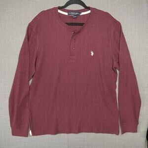US Polo Assn Men's Waffle Knit 3 button Henley Long Sleeve Maroon Shirt XL